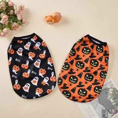 Kürbisdruck Hunde Kleidung für kleine Hunde Katzen Halloween Party Weste T-Shirt Welpen Yorkies Mops Chihuahua Pullover Kostüm Haustiermantel