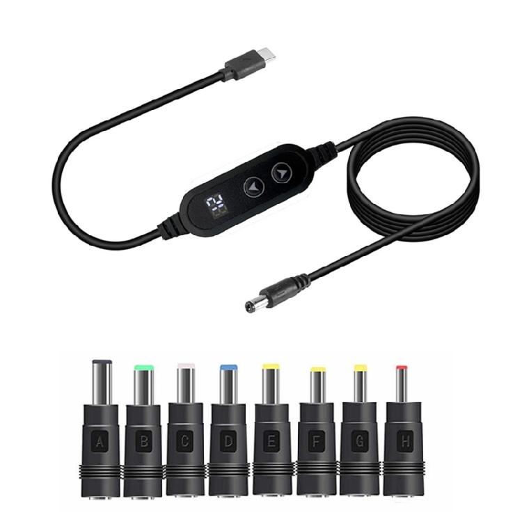 Type C to DC5521 Adapter Cable Adjustable Voltage 5V9V12V15V20V for Laptops and Electronic Gadgets