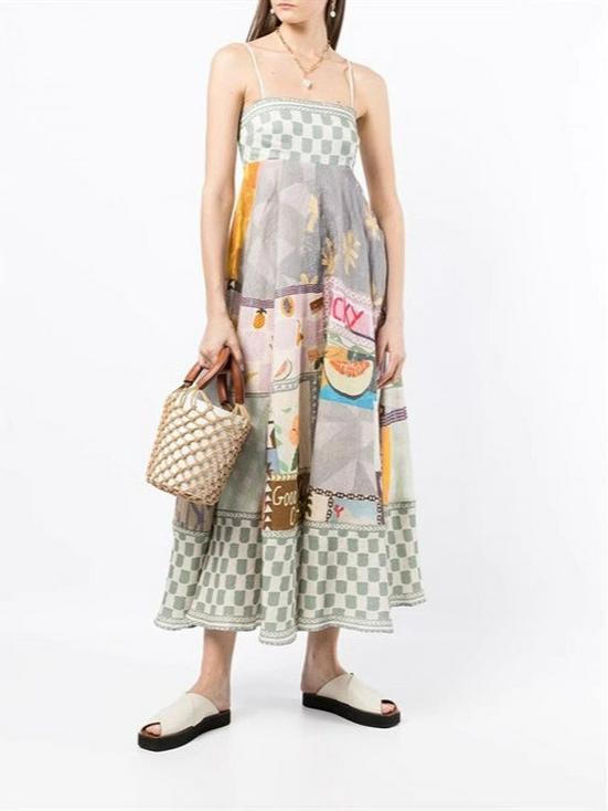 2024 Summer High-Waist Sleeveless Printed Dress for Women