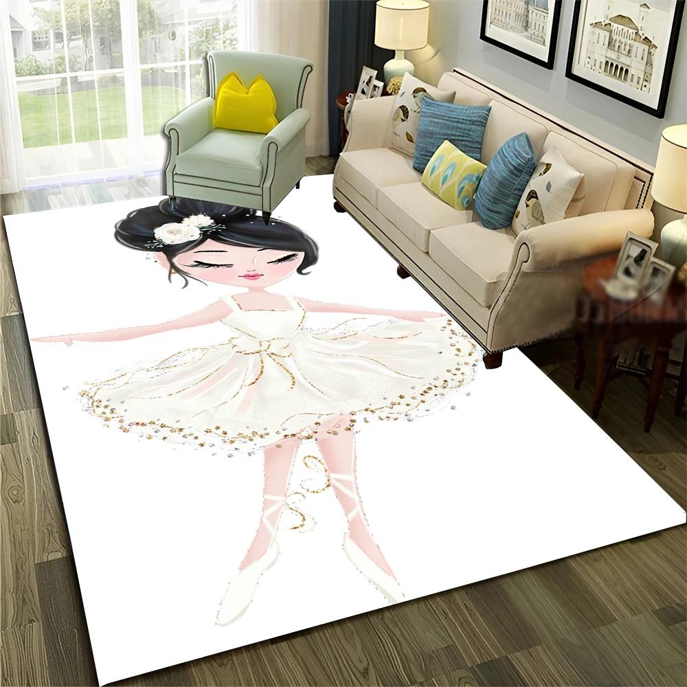3D Cute Ballet Girl Ballerina Fairy Cartoon Carpet Rug for Home Living Room Bedroom Sofa Doormat Decor,Child Non-slip Floor Mat