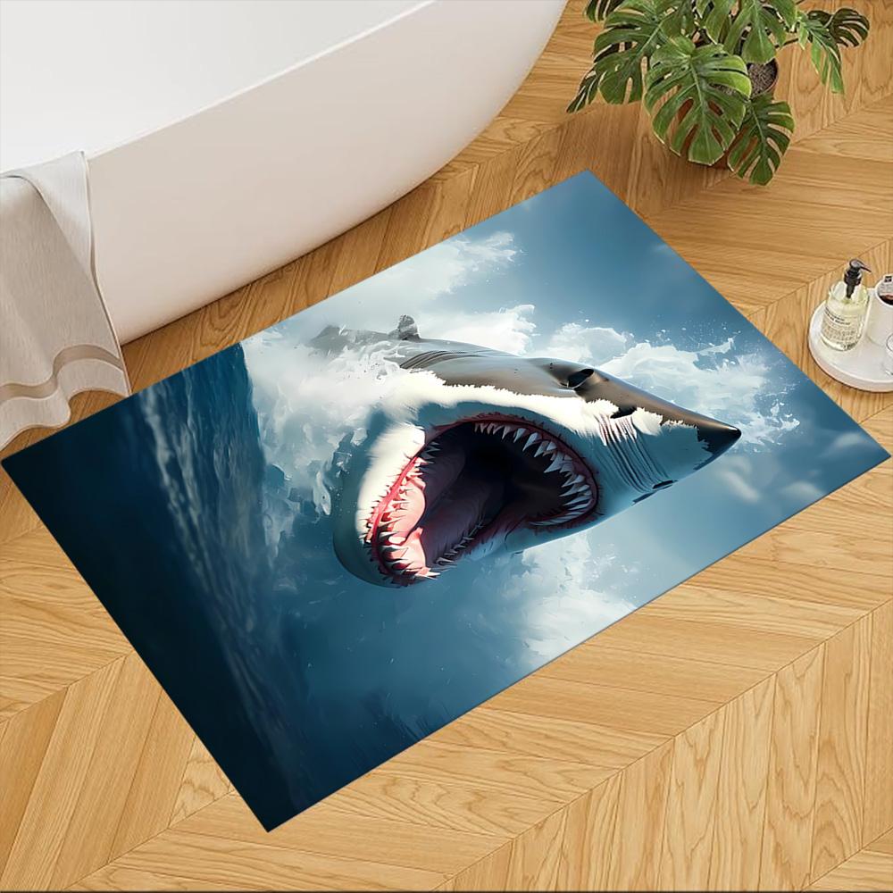 Shark Surface 2D Printed Floor Mat Shaggy Fabric Stain-resistant Surface Office & Lounge Rug Bohemian Boho Style Holiday Home Gift