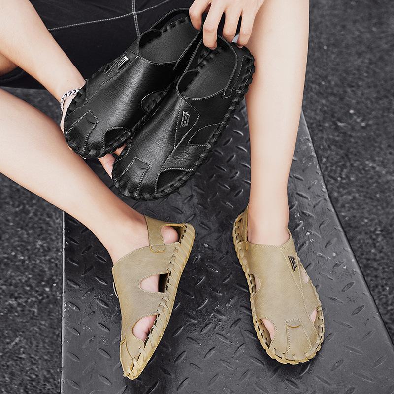 Leather Sandals Men'S Outdoor Leisure Year Men'S Slippers Sandals Dual-Purpose Hole Shoes Men'S Driving Slippers