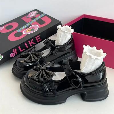 Thick Bottom British Style Leather Shoes Women 2024 Retro Mary Jane Shoes Black Bow Casual Shallow Mouth Le Fu Shoes for Women