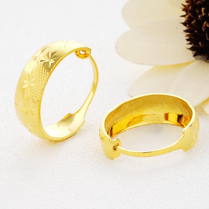 Middle-aged and Elderly Style 24K Gold Earrings That Will Not Fade for A Long Time, Ethnic Style Circle Copper Alloy Ladies Retro Sand Gold Earrings