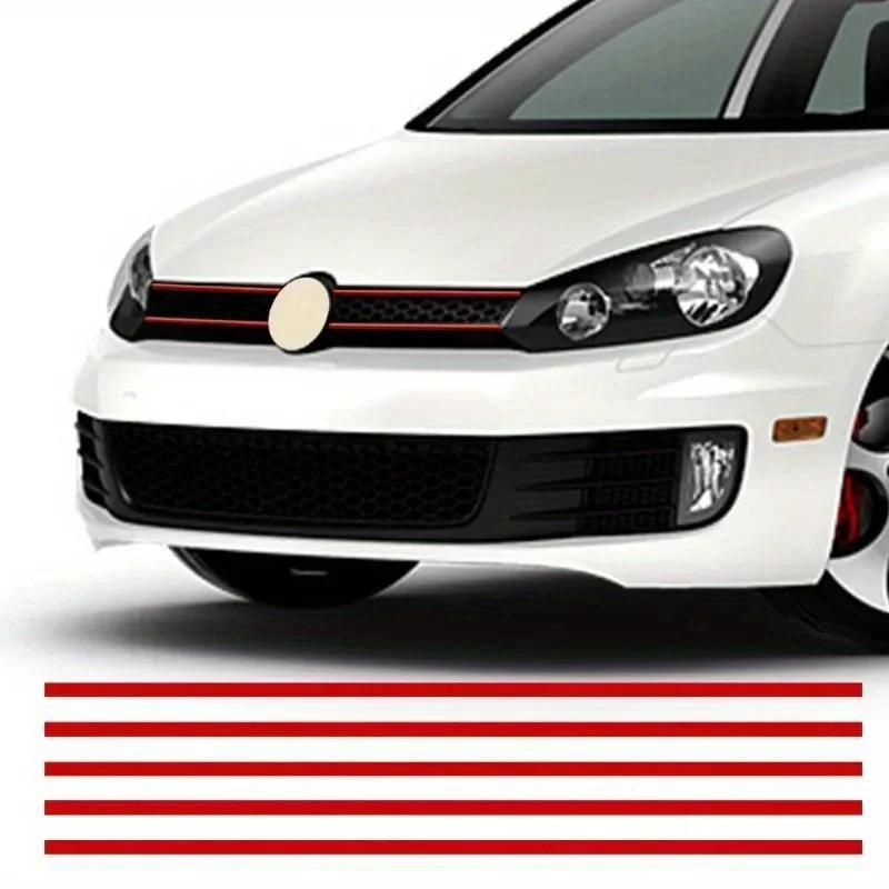5Pcs Reflective Strips Car Decals Auto Front Hood Grille Mouldings Red Water-Repellent Car Decor Accessories Exterior Parts Sticker