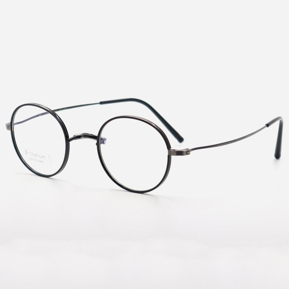 Alloaiweeo [Nose Saddle] Al8206 0910M Nose Saddle Titanium Round Black/Gray Eyeglass Frames