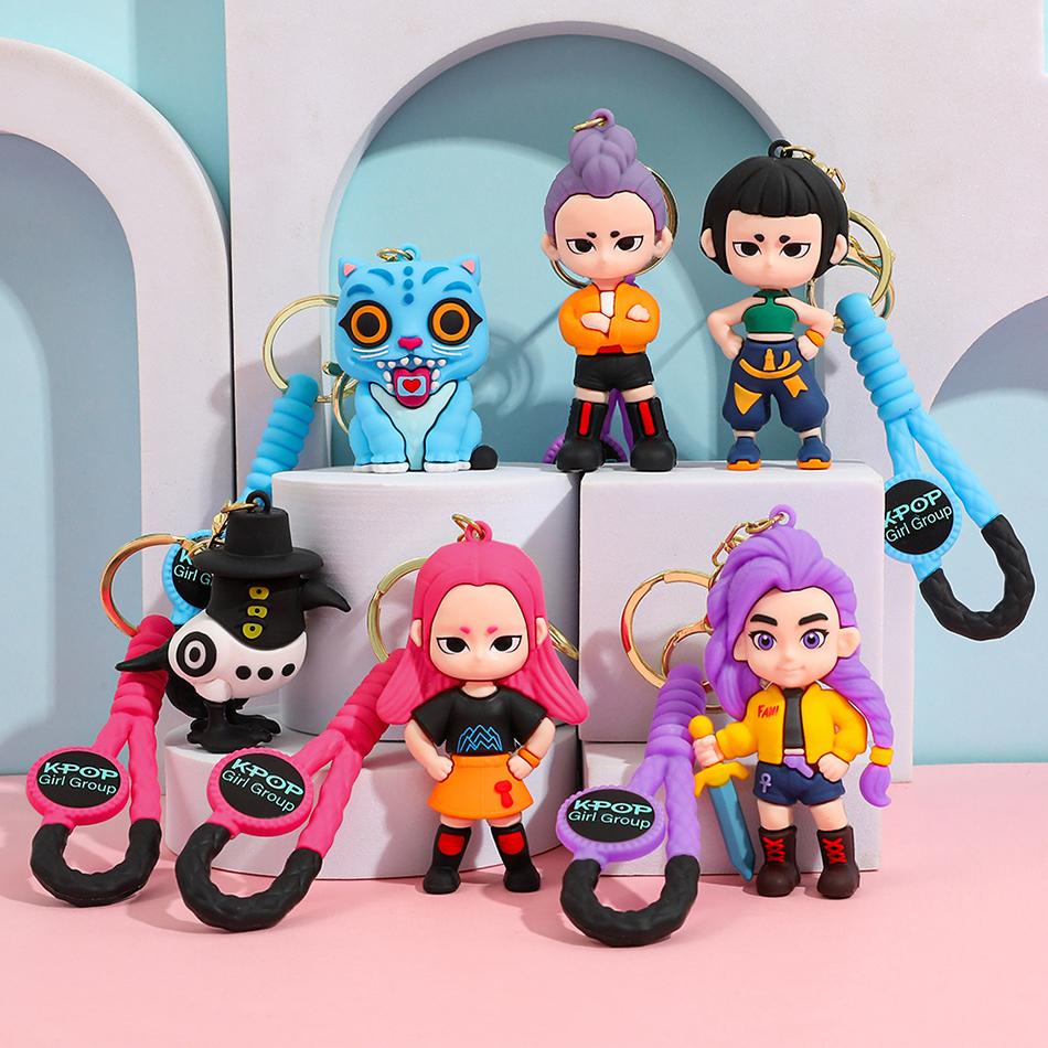 KPOP Demon Hunters Keychain, Tiger Character PVC Figure Keychain, Cute Harajuku Style Key Ring for Kids & Fans Halloween Gift