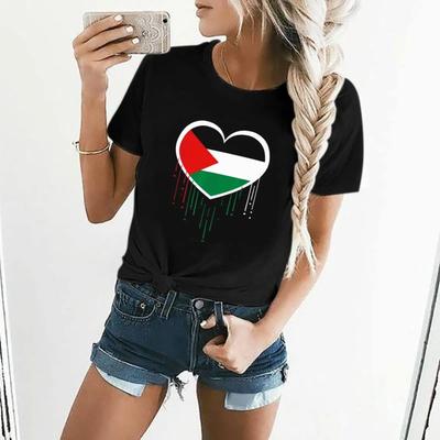 Vlajka Palestiny Hrdé palestinské dědictví Srdce Prémiový potisk Tričko Grafické tričko Ležérní s krátkým rukávem Dámské tričko