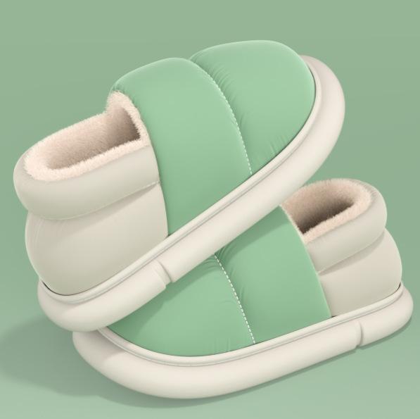 Winter cotton slippers home slippers women's breathable down cloth thickened shoes non-slip bag heel warm cotton shoes men's shoes