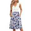 Women Summer Printing Dresses Sleeveless Casual Loose Swing Button Down Midi Sundress With Pockets