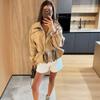 Womens French Retro Stand Collar Windproof Short Trench Coat Small Size Slim Fit Workwear Style