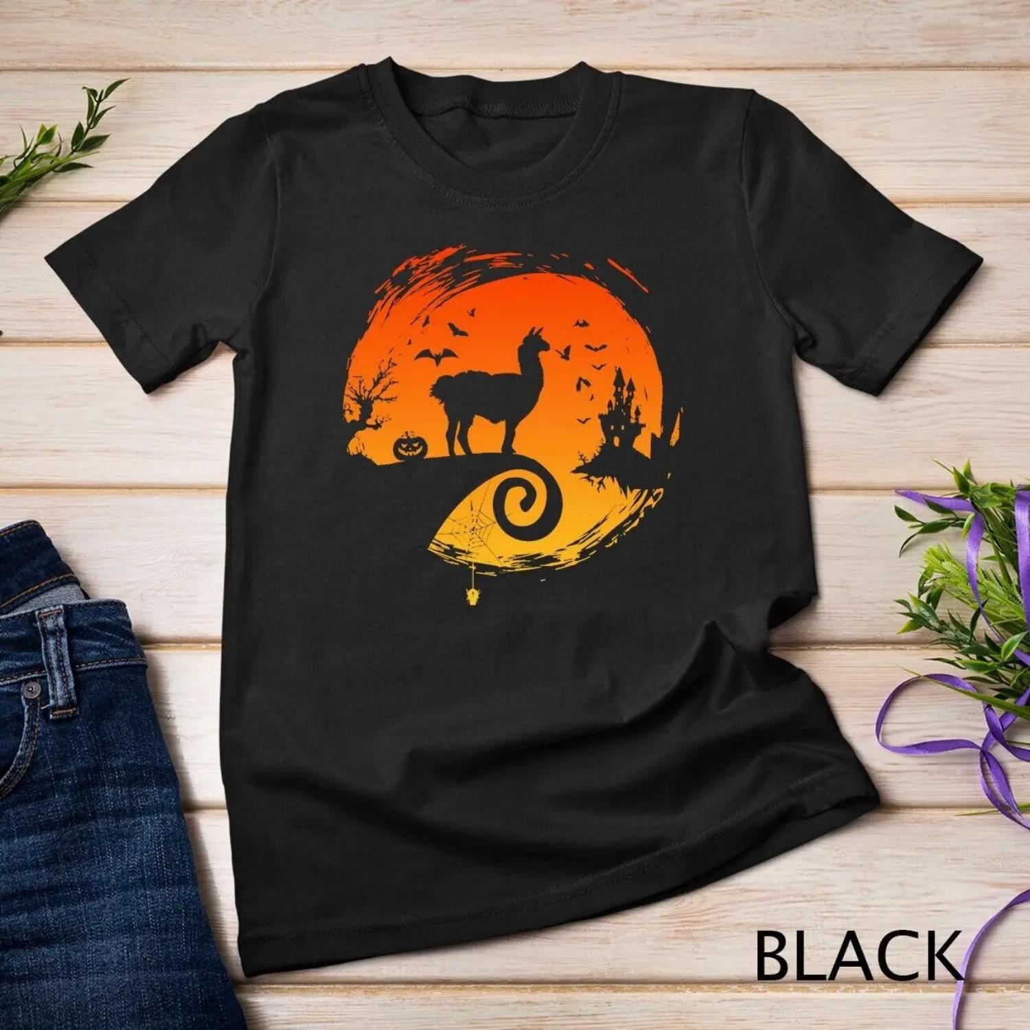 Llama Halloween Costume Moon Silhouette Creepy Horror T shirt XXXXXL
