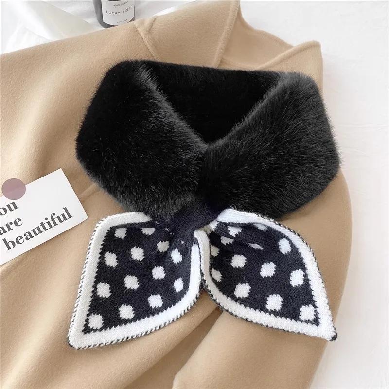 

Winter Knitted Faux Rabbit Fur Shawl Cross Scarf Collar Collars and Scarves Neck Cover Women Fashion Neck Warmer Scarf Collar чорний