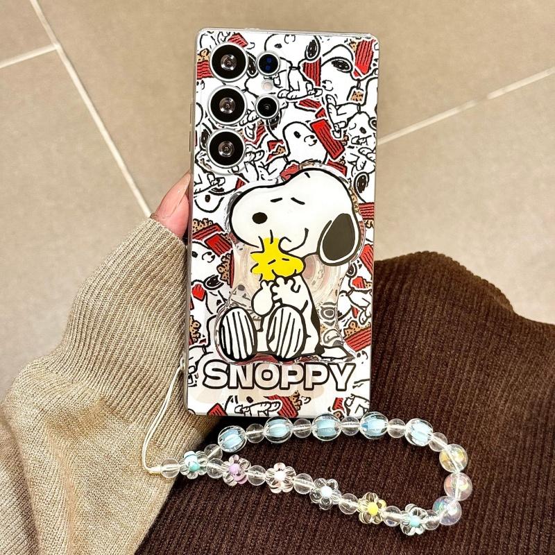New Year gift Cute Snoopy Polka Dots phone case For Samsung S21 S22 S23 S24 S30 S25 Ultra Plus Note10 Funny Snoopy bracket Cover