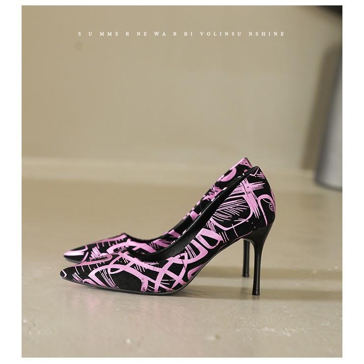 High-heeled single shoes women's spring new sexy pointed-toed thin-heeled single shoes large-size women's shoes