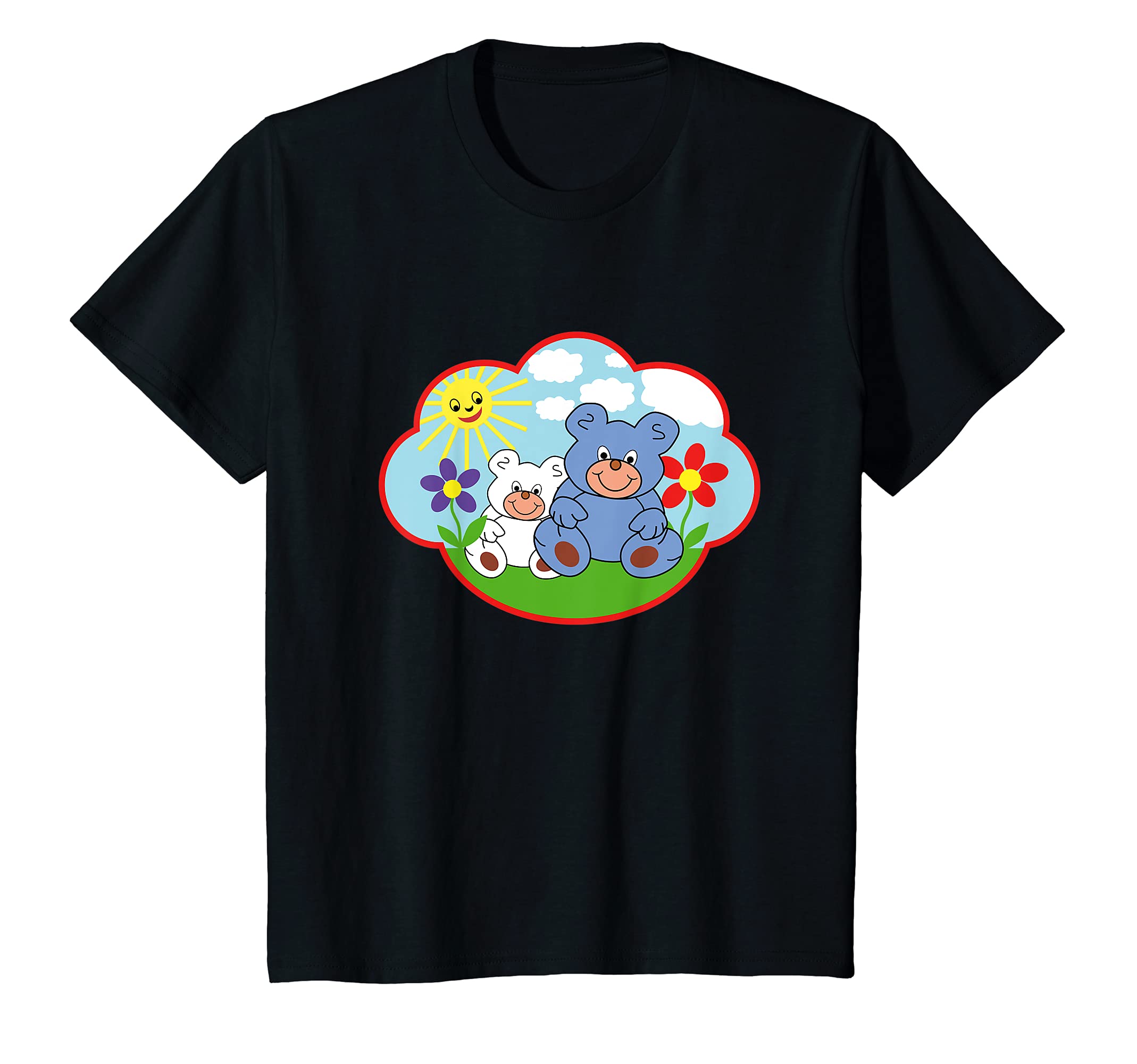 

Детская забавная футболка с плюшевым мишкой, солнцем, облаком и цветком
