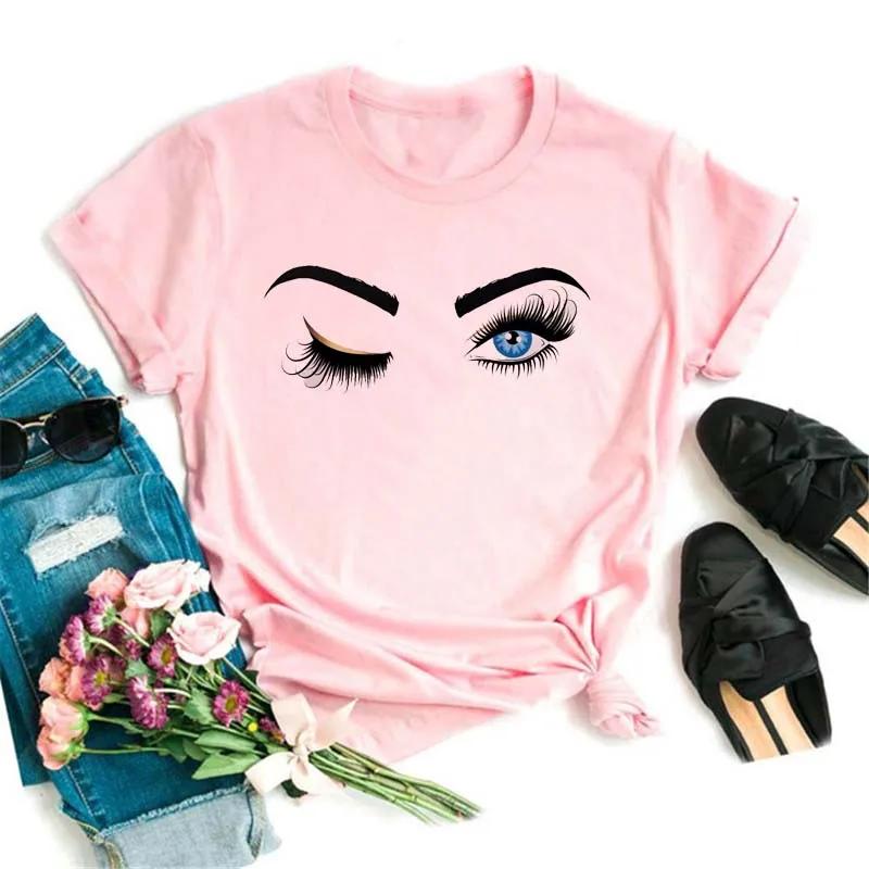

Maycaur Fashion Graphic Women Tops Eyelashes Print Kawaii Lashes Women T-Shirt Tee Смішний макіяж Естетична сорочка Camisas Mujer XS
