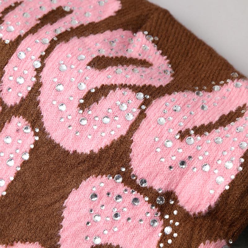 Women's Winter Rhinestone Knit Jacquard Hat - Stylish Warm Outdoor Head Wrap