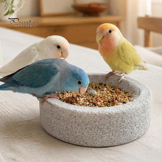 Piccola Stazione di Alimentazione per Pappagalli Ciotola in Pietra Pomice, Anti-Sversamento Ciotola per Cibo Senza Sporco per Uccelli Gabbia Piatto Ponderato per Inseparabili Conuri Naturale