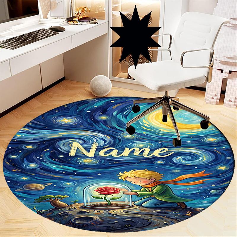 Custom Name The Little Prince Printed Round Rug Carpet Chair Rug Area Rug Entryway Doormats,for Office Chair Living Room Bedroom Kitchen Room.