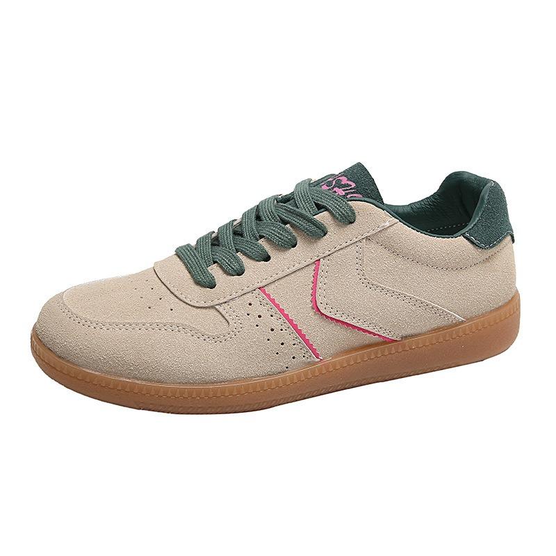 Large size couple's color matching women's retro round head lace-up spring and autumn versatile casual flat-bottomed sports shoes