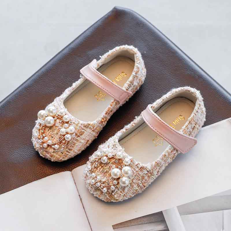 Girl'S Leisure Shoes Autumn Spring Korean Style Pearl Designer Children'S Princess Sneakers Baby Toddler Kids Flat Dress Shoes