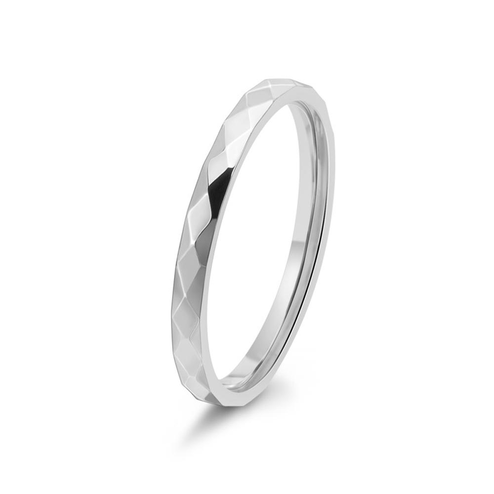 Korean Dainty Ring for Women 18K Gold Plated Stainless Steel Diamond-Cut Band Preppy Minimalist Narrow Jewelry 2024