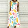 Oversized Women Sleeveless Round Neck Dress Elegant Cluster Flower Printed Loose Mid Calf Dress