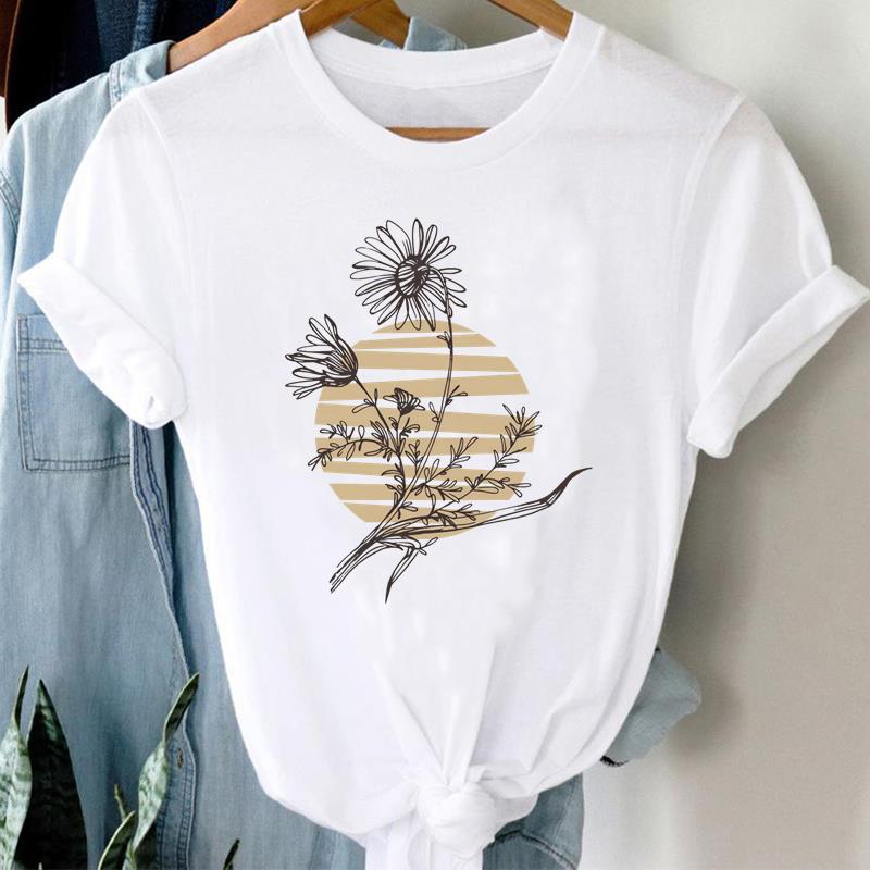 

(Asian Size) letter flower cute Women Printed Tee Fashion Lady Clothing Casual T Shirt Female Top Graphic Short Sleeve T-shirts S