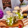 Halloween Drinking Cup with Lid and Straw 18.7oz/550ml Canned Glass Cup Cute Kawaii Coffee Cup Juice Water Cup Milk