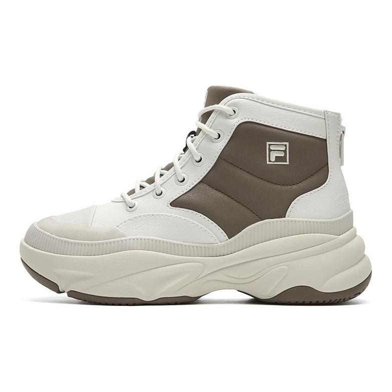 FILA BREAD Slip Resistant, Abrasion Resistant, Height Increasing Mid top Casual Shoes Women's Brown White F12W541120FCG