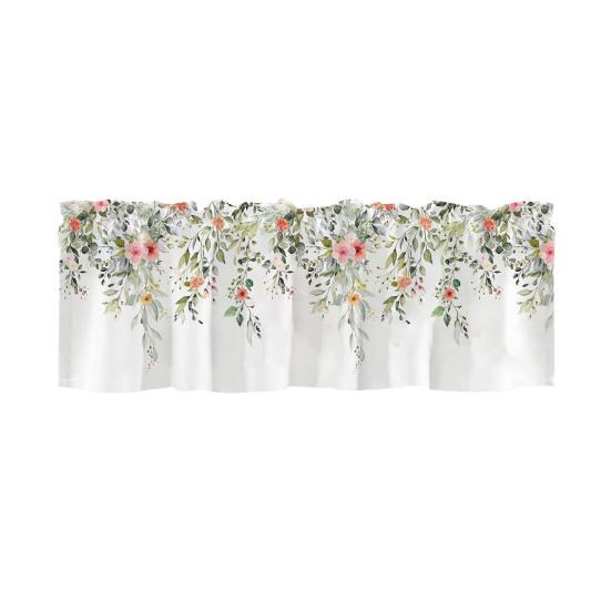 Bahar Çiçekli Perde Üstlüğü Yapraklar Çiçekler Pencere Üstlüğü Kısa Mutfak Perdesi Askı Yuvalı Perde Üstlüğü Banyo Yemek Odası İçin