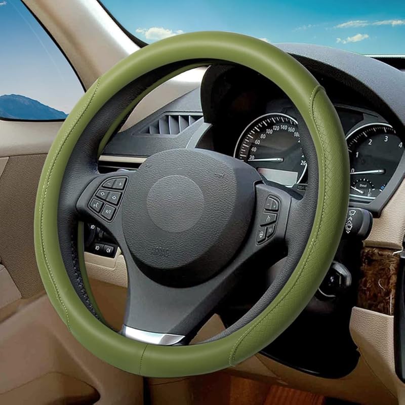 VARGTR Microfiber Leather Steering Wheel Cover With Classic Embossing, Anti-Slip Breathable Auto Car Wheel Protector, Fit 15 Inch (Beige)