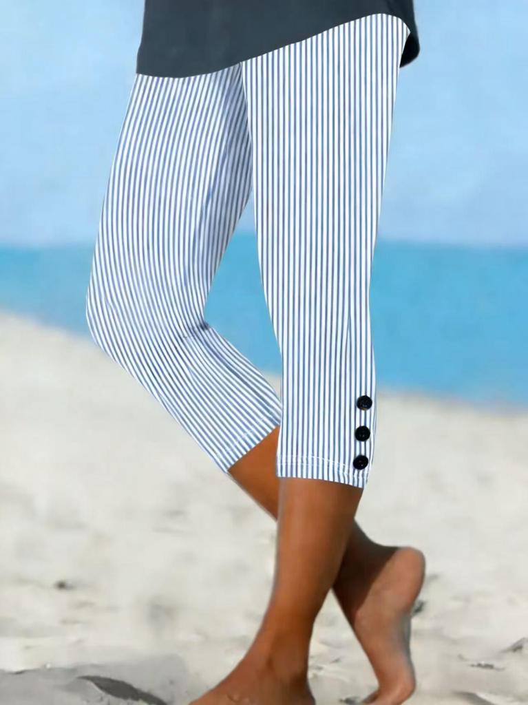 2026 Zomer Elastische Knop Slim-Fit Geprint Driekwart Casual Broek