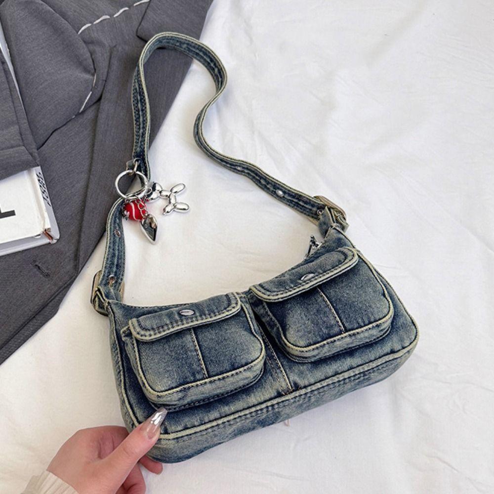 Y2K Retro Denim Bag Underarm Bag Cloth Bag Portable Spicy Girl Shoulder Bag Girls