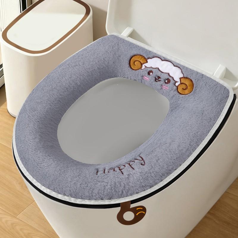 Thick Plush Toilet Seat Cover With Zipper Warm Winter Bathroom Accessory Soft Fleece Cushion Home Use
