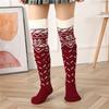 Womens Christmas Knitted Thigh High Socks with Strappy Ties Snowflake Print Over Knee Boot Stockings Winter Leg Warmers