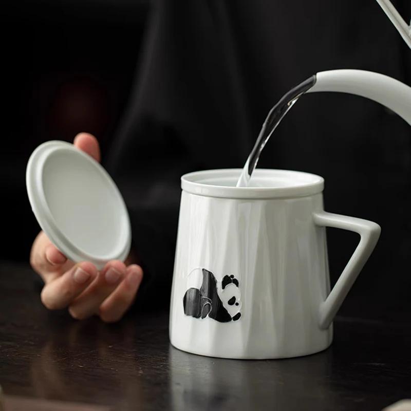 360ml Chinese Hand-painted Panda Ceramic Tea Cup with Strainer Handmade Porcelain Teacup Tea Water Separation Mug Travel Teaware
