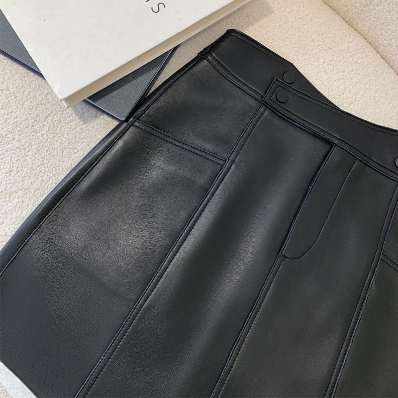 Versatile High-Waisted Slimming Leather Mini Skirt - Autumn/Winter Plus Size Tummy Cover