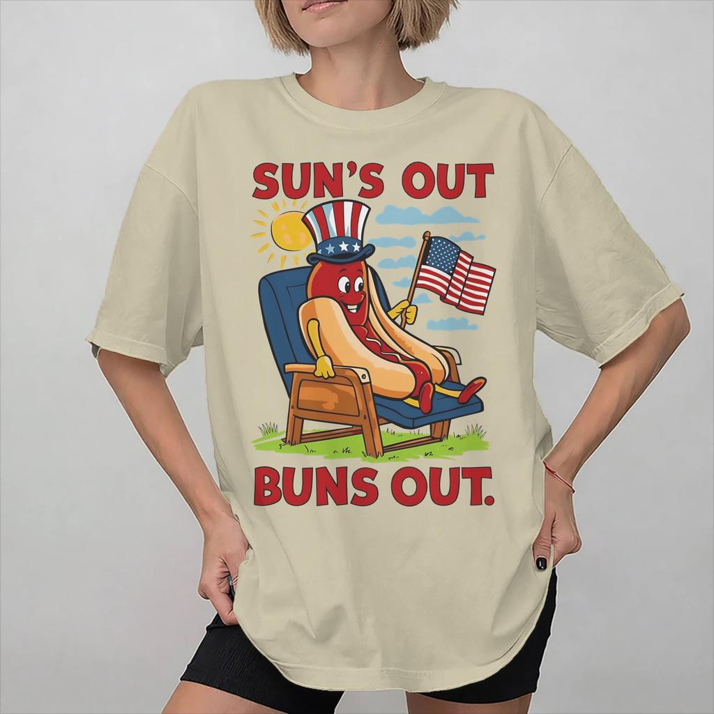 Suns Out Buns Out Funny Hot Dog Food Lover Tee Shirt For Unisex Unisex New Arrival Summer Fashion T Shirts Cotton Clothing Tops