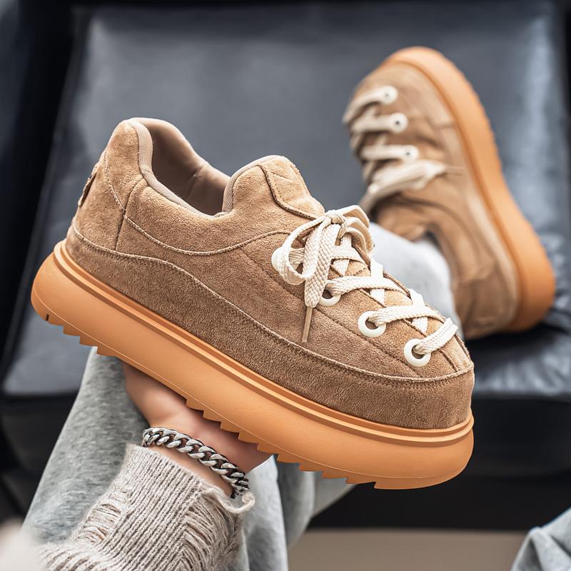 Men Flats Platform Shoes Suede Trend Sneakers 2026 Winter Casual New Loafers Casual Sport Shoes Walking Lace Up Zapatos Mujer
