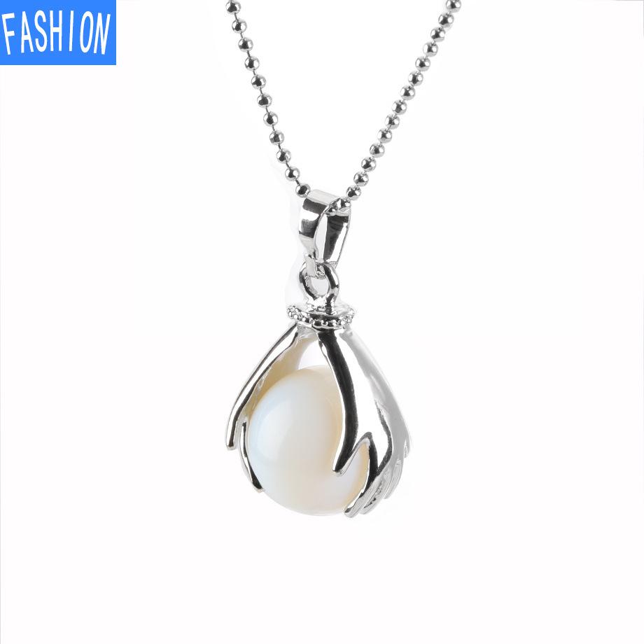 Palm Natural Stone Beads Crystal Pendant Necklace