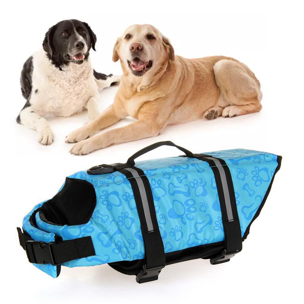 Dog Life Jacket Blue Bone Pattern Reflective Pet Dog Lifesaver Flotation Vest for Boating Swimming M Size