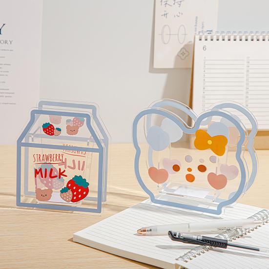 Clear Acrylic Pen Holder Cartoon Milk/Bear Shape Desk Storage Box Makeup Brush Organizer for Home Office School Supplies