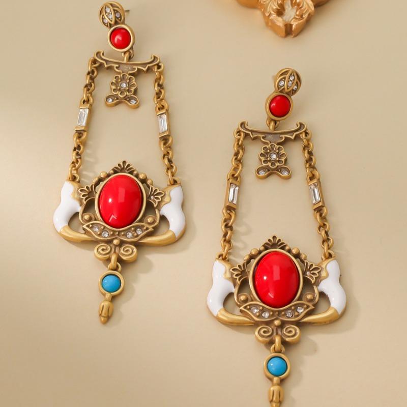 Court Ethnic Gem Red Temperament Ear Jewelry European and American Earrings, Earrings, Retro Earrings