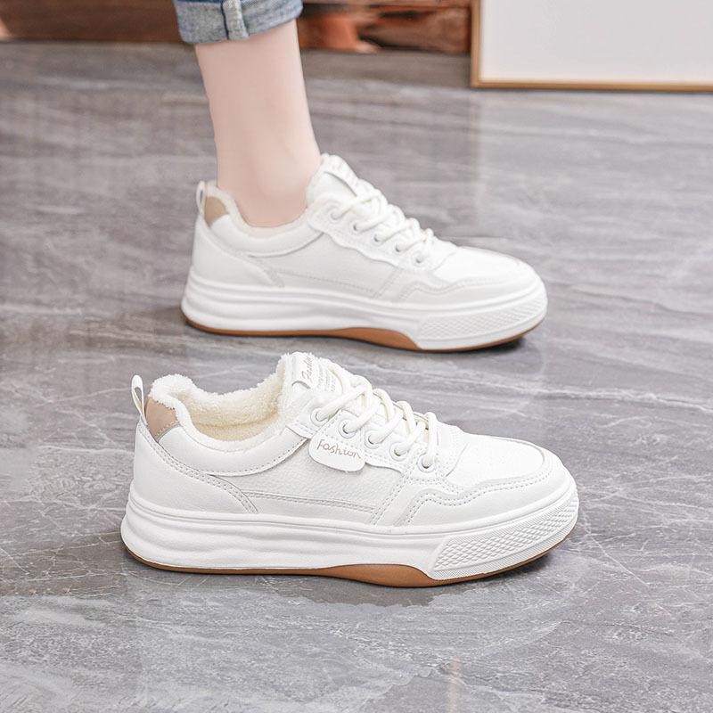 Warm cotton shoes for winter 2026 new velvet white shoes for women  Korean version sole casual women's shoes