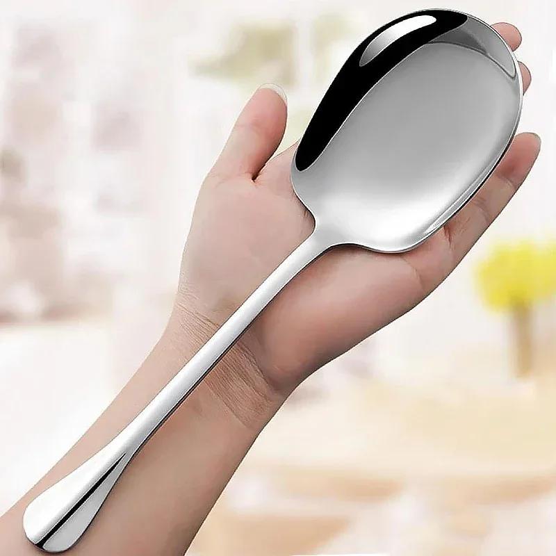 Long Handle Stainless Steel Scoop Thicken Soup Spoons Round Scoops for Dinner Spatula Spoon Cooking Serving Spoon Tableware