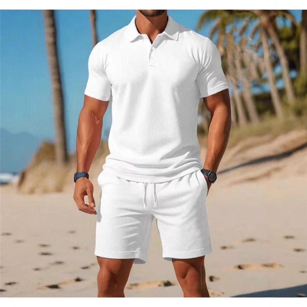 Summer New Men's POLO Shirt Suit Casual Sports Versatile Slim Short-sleeved Shorts Fashion Suit