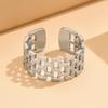 French Retro Double Row Open Square Chain Stainless Steel Ring - Women's Versatile Dress Accessory