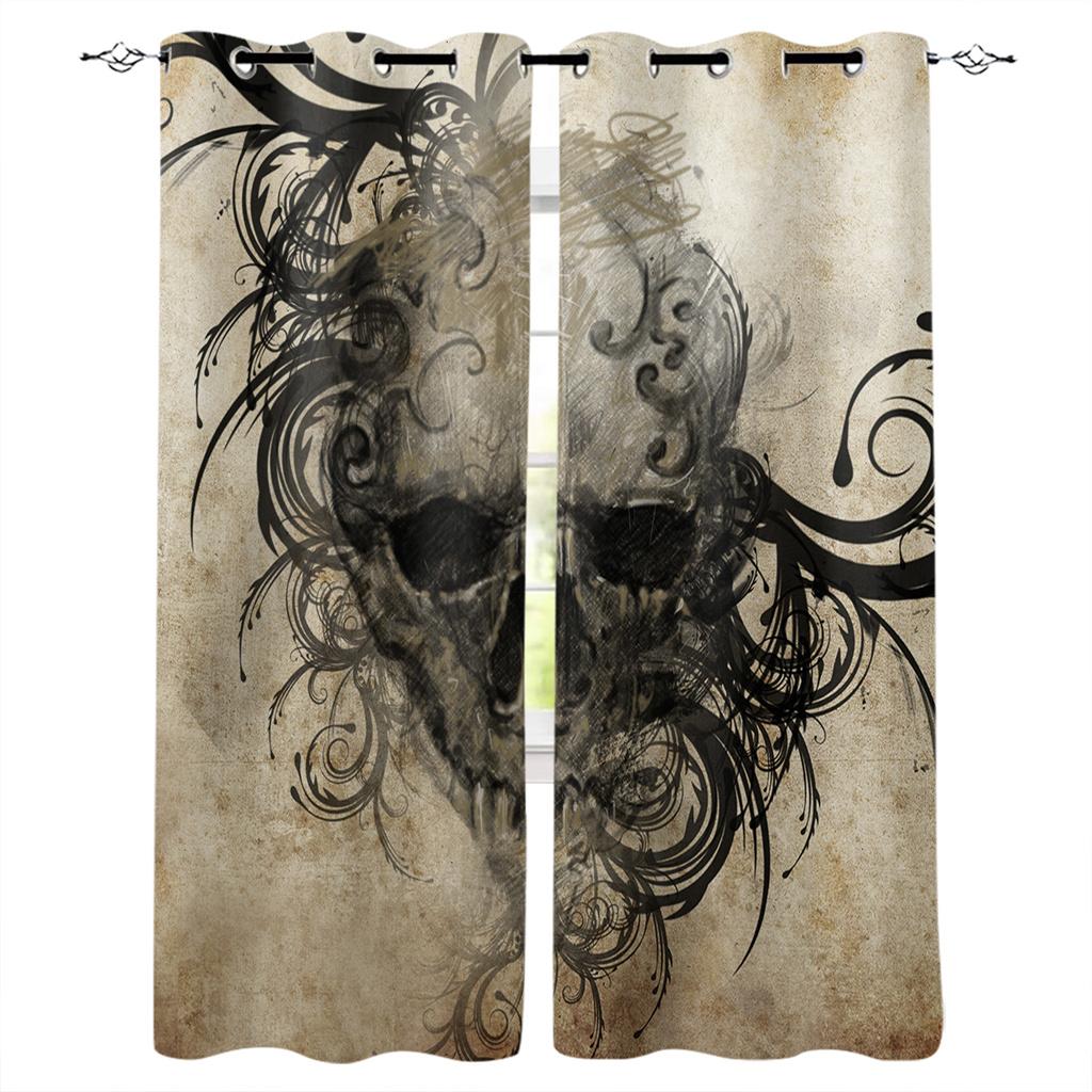 Skull Head Wall Skeleten Hall Window Curtains For the Kids Bedroom Living Room Bthroom Treatments Kitchen Decor Drapes Blinds